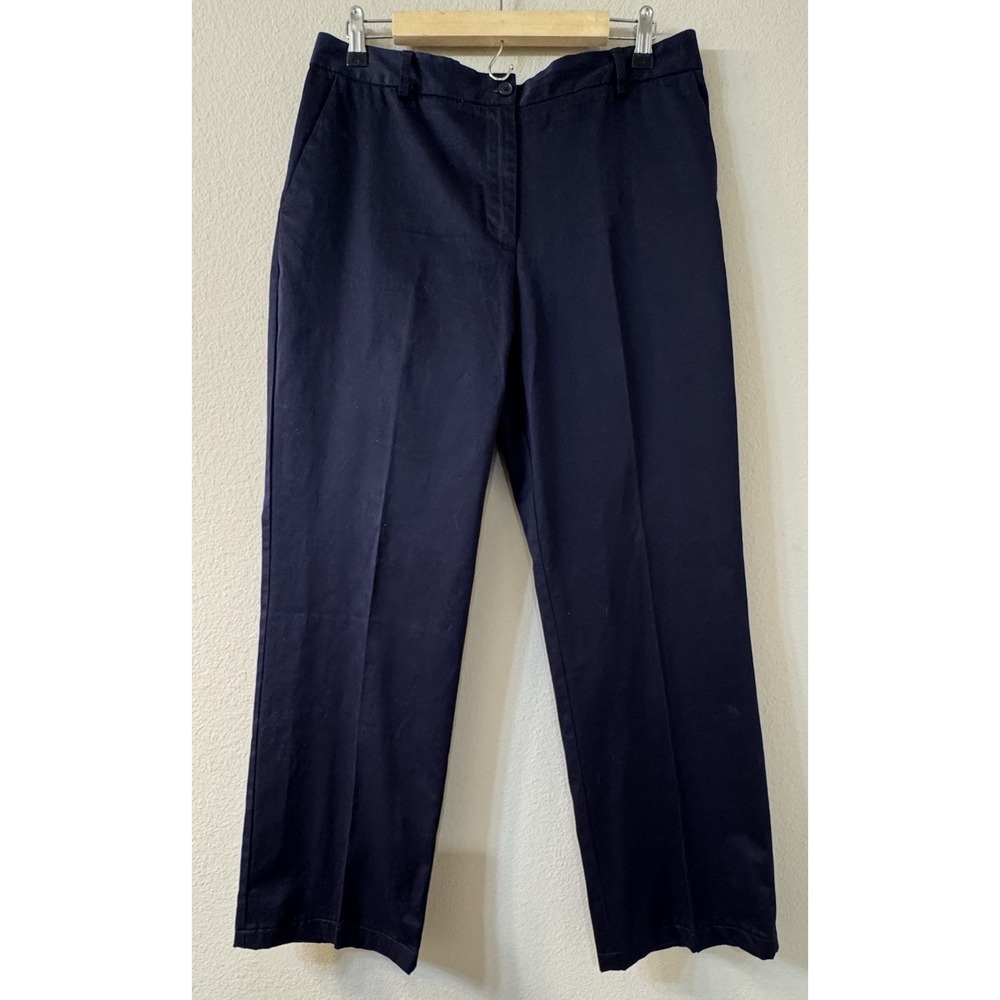 Lands End‎ Womens Pants Sz 10 Navy Wide Leg Flat Front Chino Career Casual
